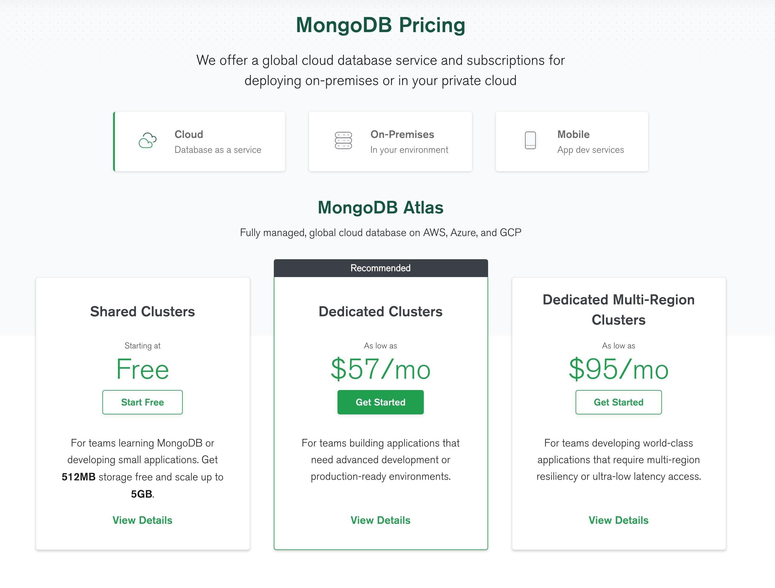 MongoDB Atlas 가격